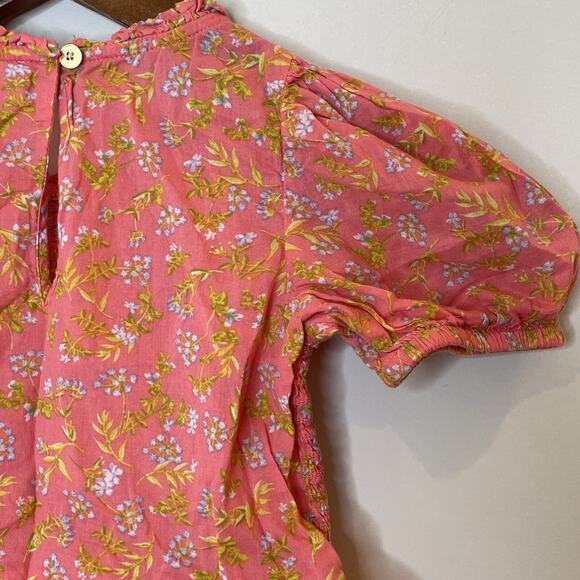 J.Crew Crewcuts Girls Smocked Puff Sleeve Top Floral Blouse Pink Wisp Coral XS - Picture 7 of 13